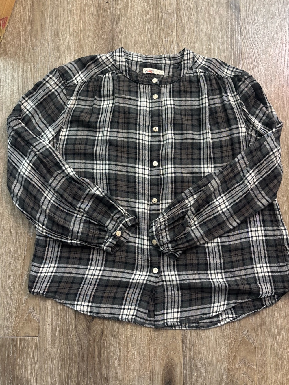 Faherty Black and White Plaid Button-Front Blouse
